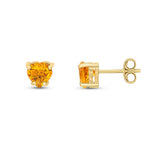9ct Yellow Gold Heart Natural Citrine Claw Stud Earrings