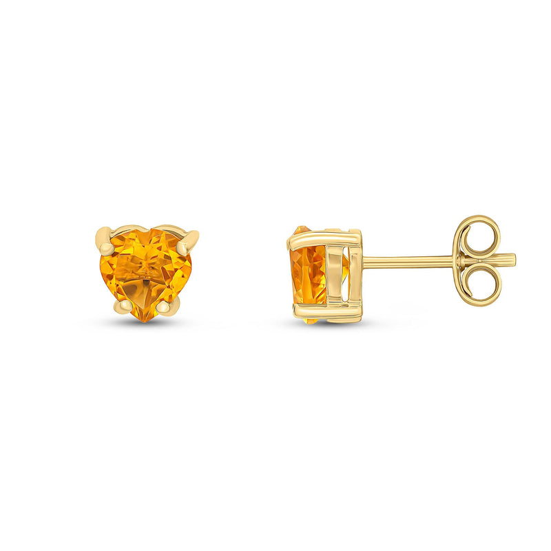 9ct Yellow Gold Heart Natural Citrine Claw Stud Earrings