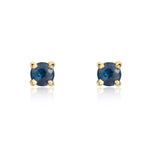 9ct Yellow Gold Round Natural Blue Sapphire Claw Stud Earrings — 3mm