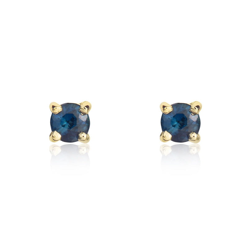 9ct Yellow Gold Round Natural Blue Sapphire Claw Stud Earrings — 3mm