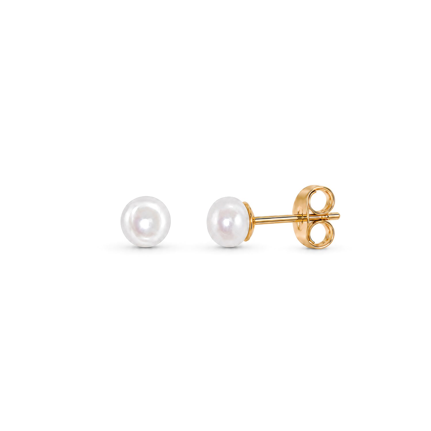 9ct Yellow Gold Freshwater Button Natural Pearl Stud Earrings — 4-4.5mm