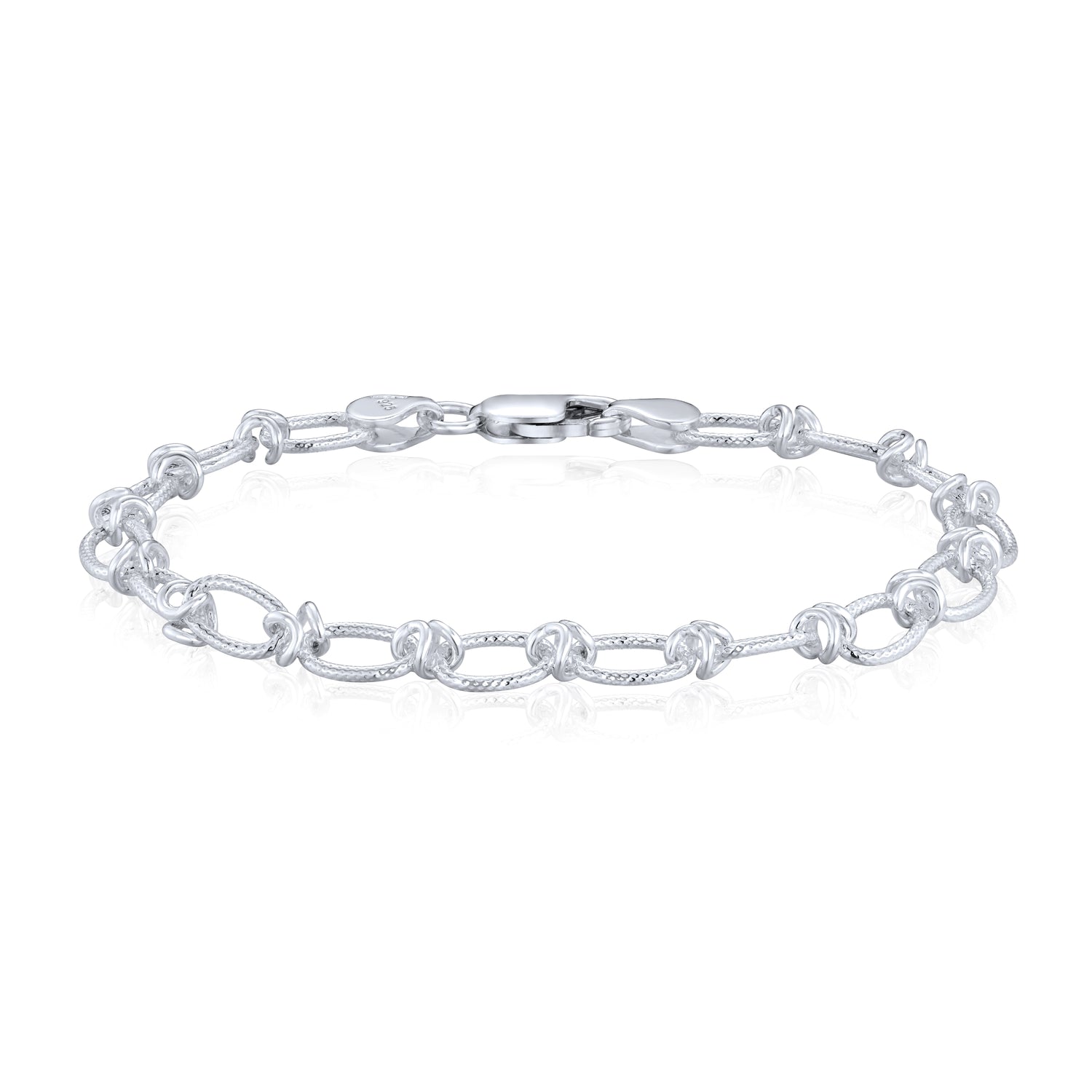 Sterling Silver Handmade 6.5mm Textured Oval Knot Bracelet