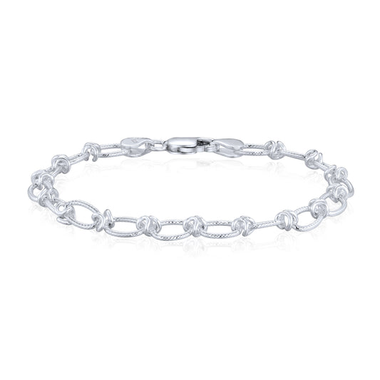 Sterling Silver Handmade 6.5mm Textured Oval Knot Bracelet