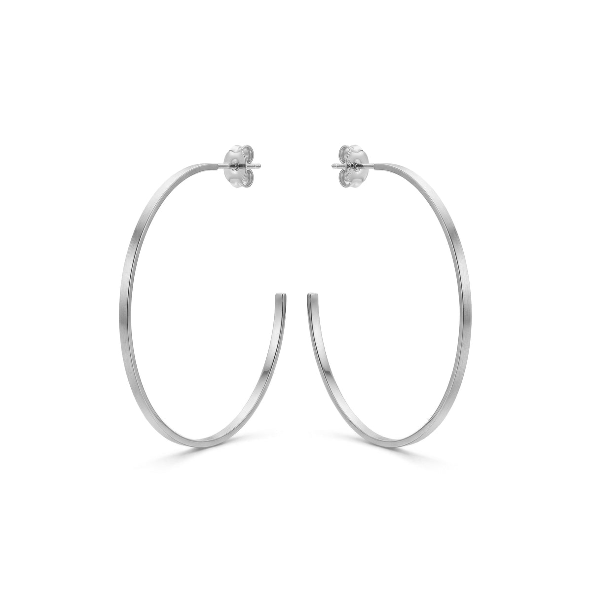 9ct White Gold Square Tube Hoop Earrings with Peg and Scroll Fittings — 42mm