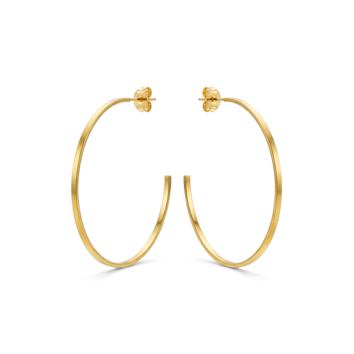 9ct Gold Square Tube Hoop Earrings with Peg and Scroll Fittings — 42mm