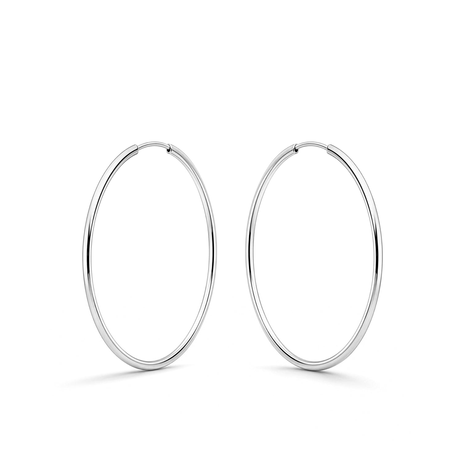 9ct White Gold Thin Sleeper Hoop Earrings — 42x1.5mm