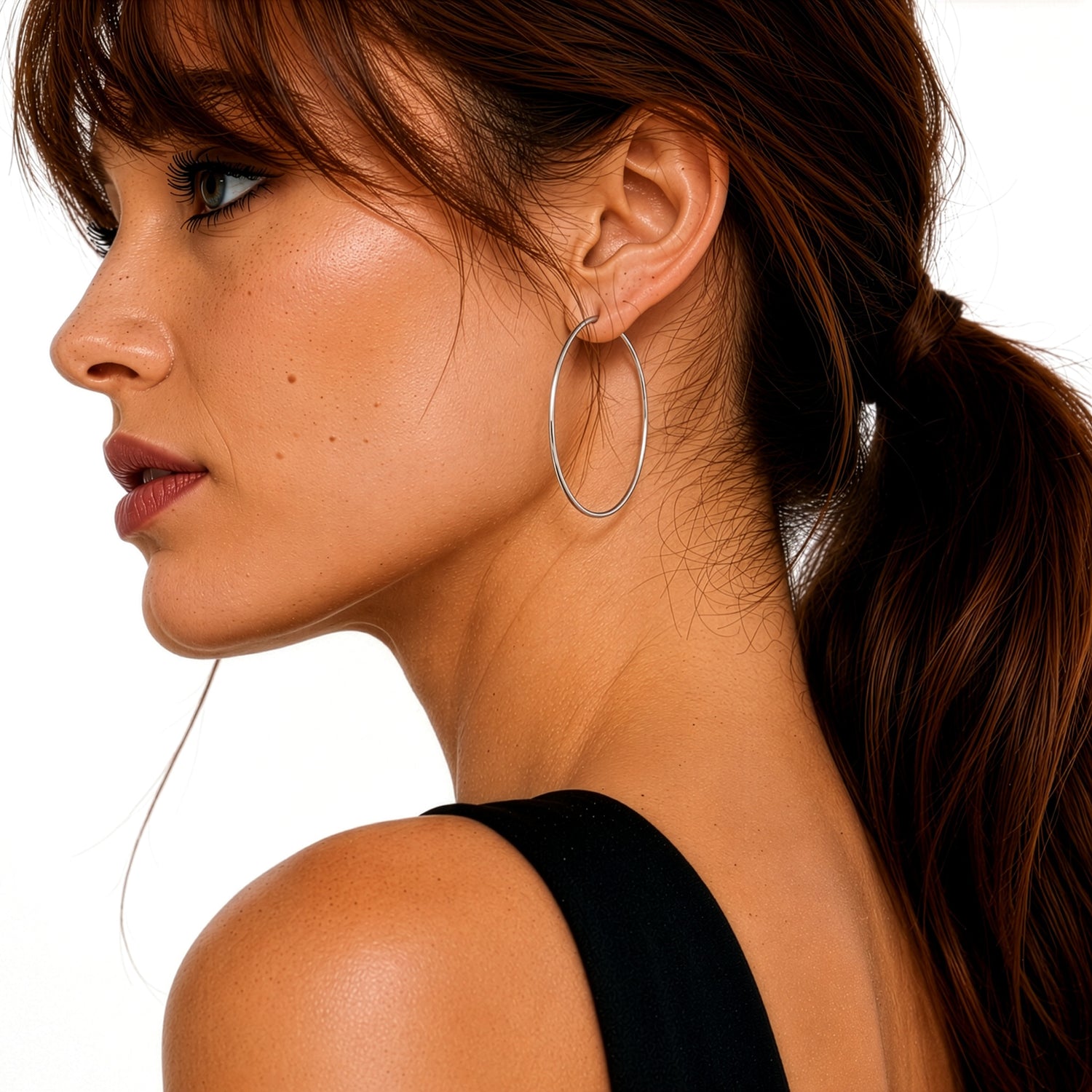 9ct White Gold Thin Sleeper Hoop Earrings — 42x1.5mm