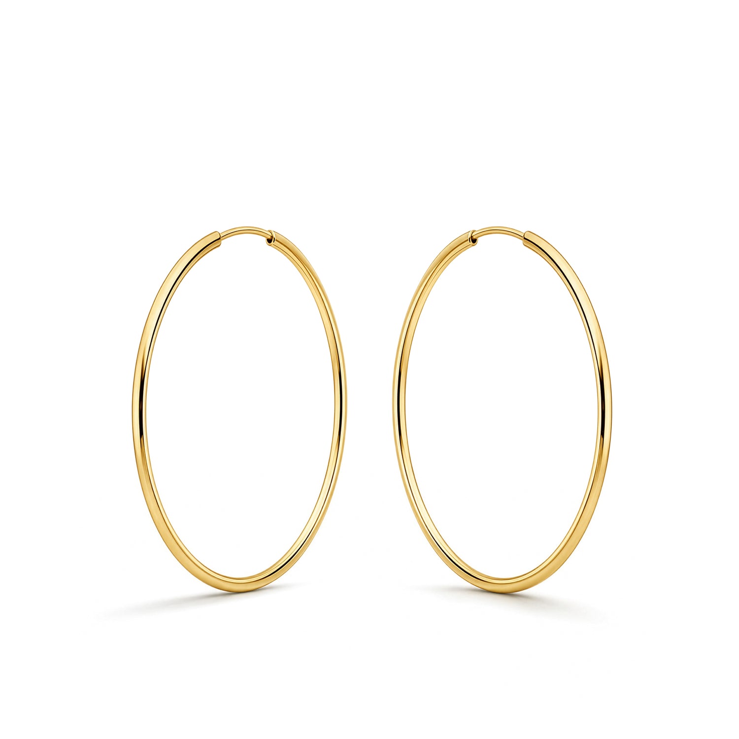 9ct Yellow Gold Thin Sleeper Hoop Earrings — 42x1.5mm