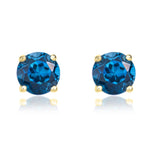 9ct Yellow Gold Round Natural London Blue Topaz Claw Stud Earrings — 5mm
