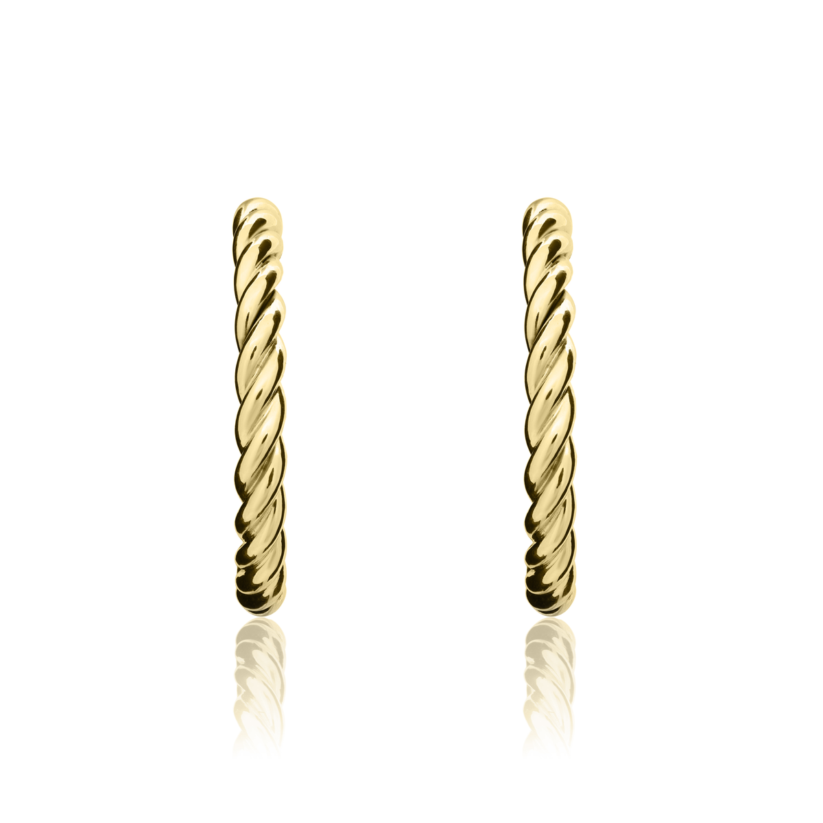 9ct Gold Rope Twist Hoop Earrings with Peg and Scroll Fittings — 26mm