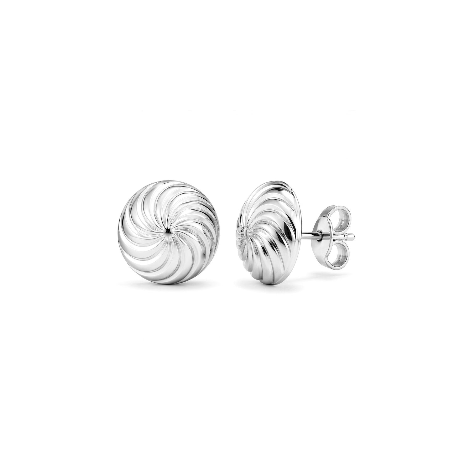 9ct White Gold Polished Twisted Fluted Swirl Stud Earrings — 10mm