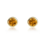 9ct Yellow Gold Round Natural Citrine Rubover Stud Earrings — 4mm