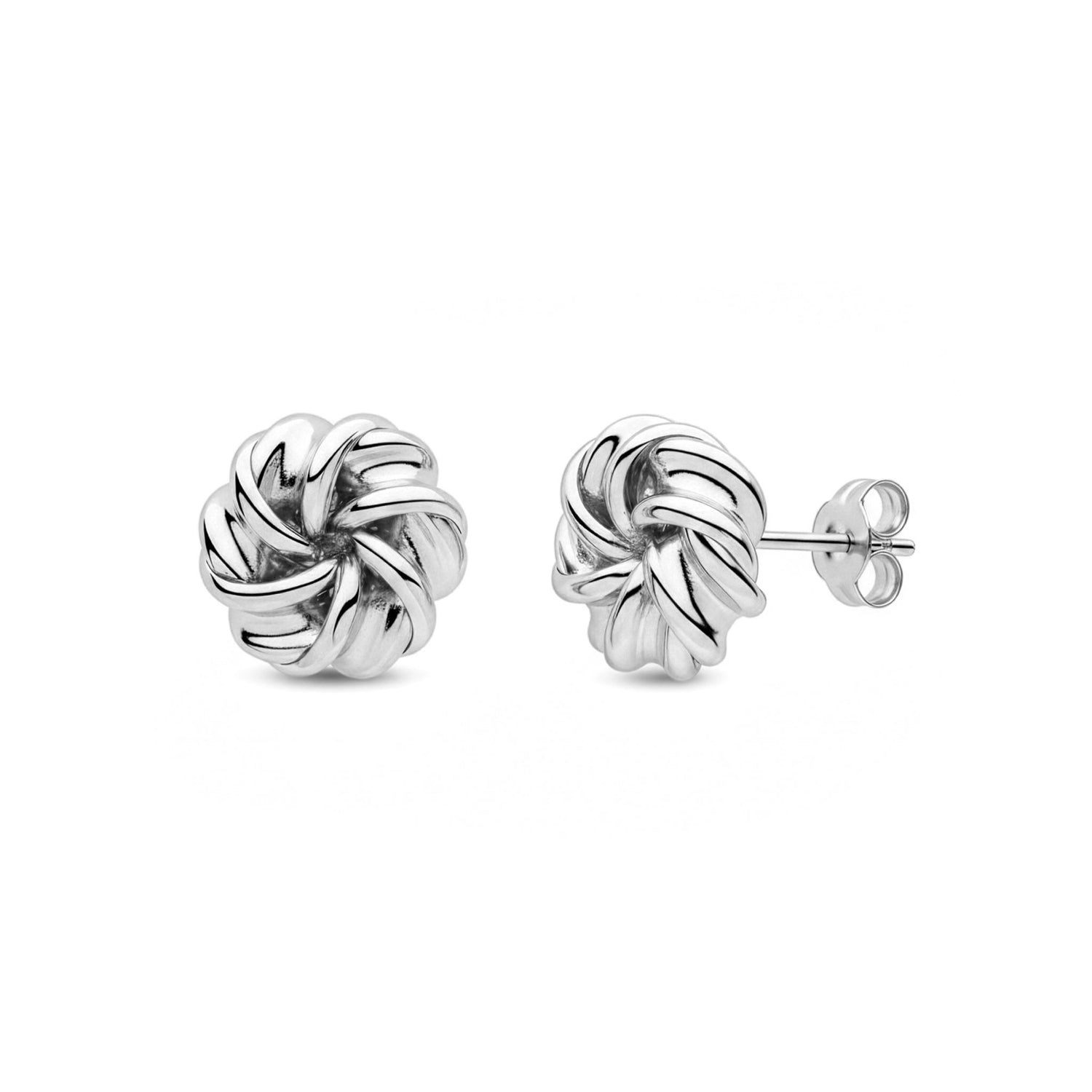9ct White Gold Polished Swirl Knot Stud Earrings — 11mm