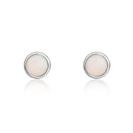 9ct White Gold Round Natural Opal Rubover Stud Earrings — 3mm