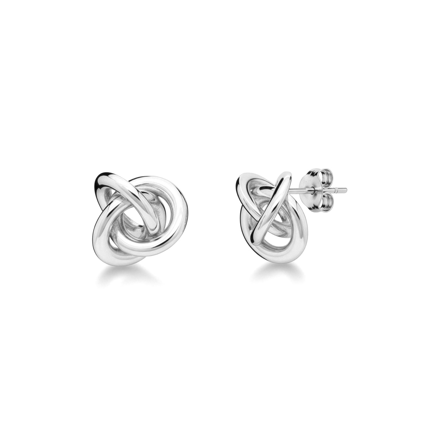 9ct White Gold Polished 3-Strand Open Knot Stud Earrings — 12mm