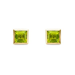 9ct Yellow Gold Square Natural Peridot Rubover Stud Earrings — 5mm
