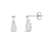 9ct White Gold Pear Shaped Natural Opal Claw Drop Earrings — 6x4mm