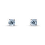 9ct White Gold Round Natural Aquamarine Claw Stud Earrings — 4mm