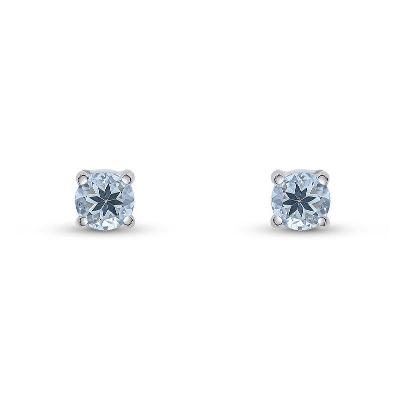 9ct White Gold Round Natural Aquamarine Claw Stud Earrings — 4mm