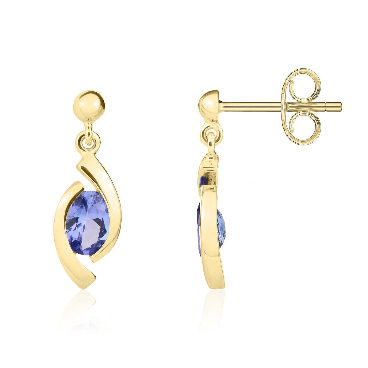 9ct Yellow Gold Oval Natural Tanzanite 'Eye' Drop Earrings — 6x4mm