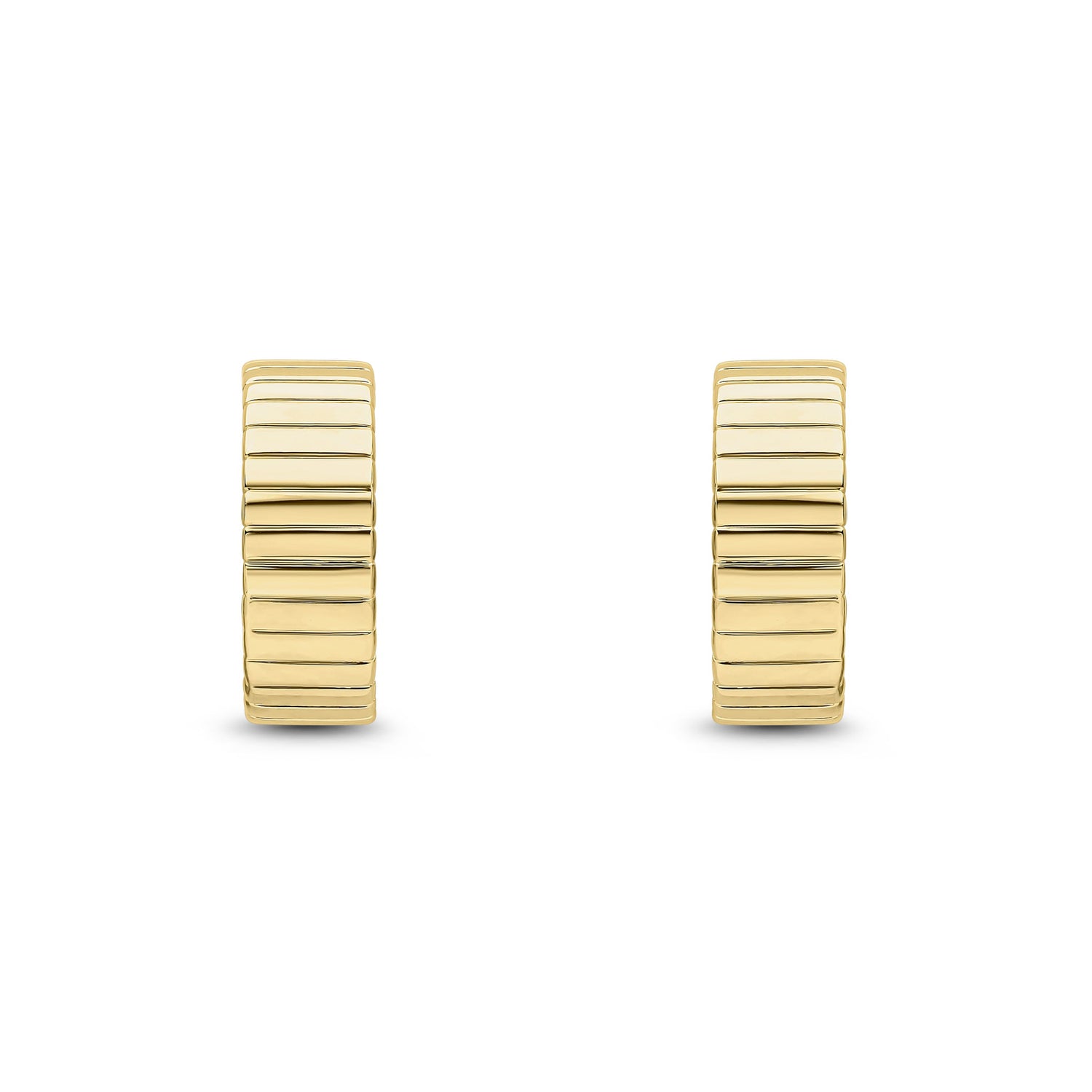 9CT Yellow Gold Ribbed Flat 4.5mm Half Hoop Earrings 12mm