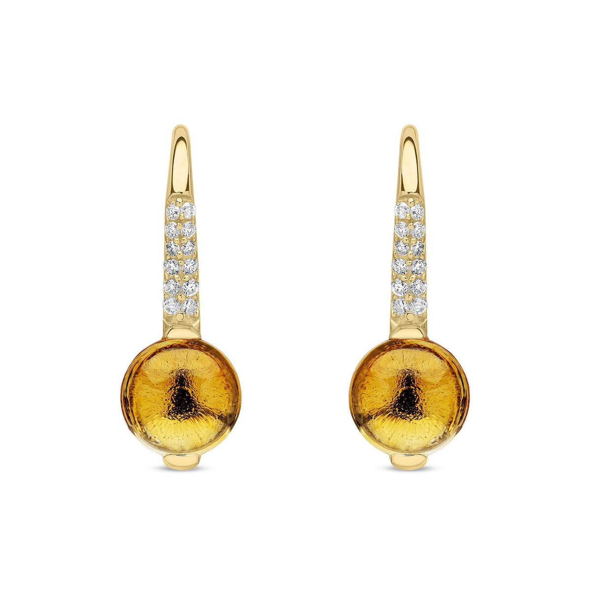 9ct Yellow Gold Natural Citrine and Diamond Drop Earrings