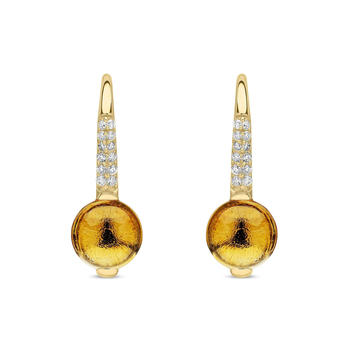 9ct Yellow Gold Natural Citrine and Diamond Drop Earrings