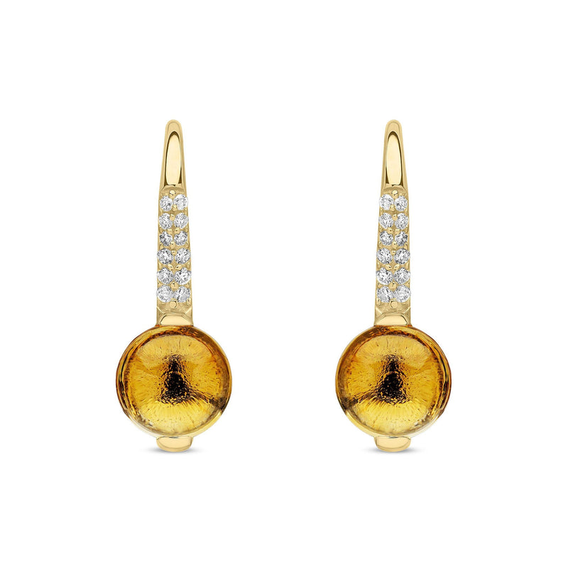 9ct Yellow Gold Natural Citrine and Diamond Drop Earrings