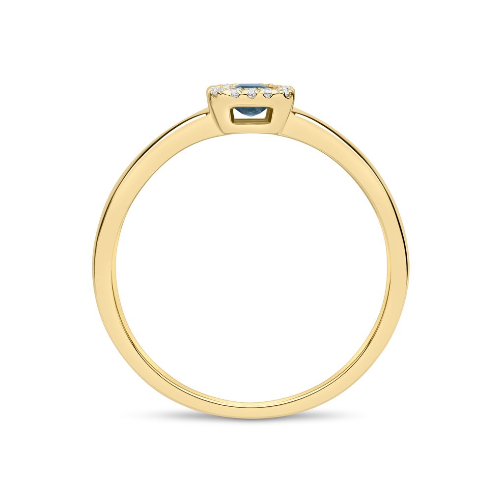 18ct Yellow Gold Emerald Cut Sapphire and Diamond Microset Cluster Ring — 5x3mm