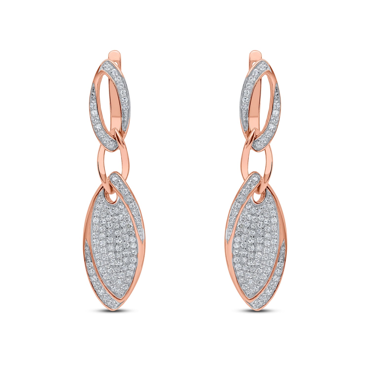 9ct Rose Gold Natural Diamond Leaf Drop Earrings