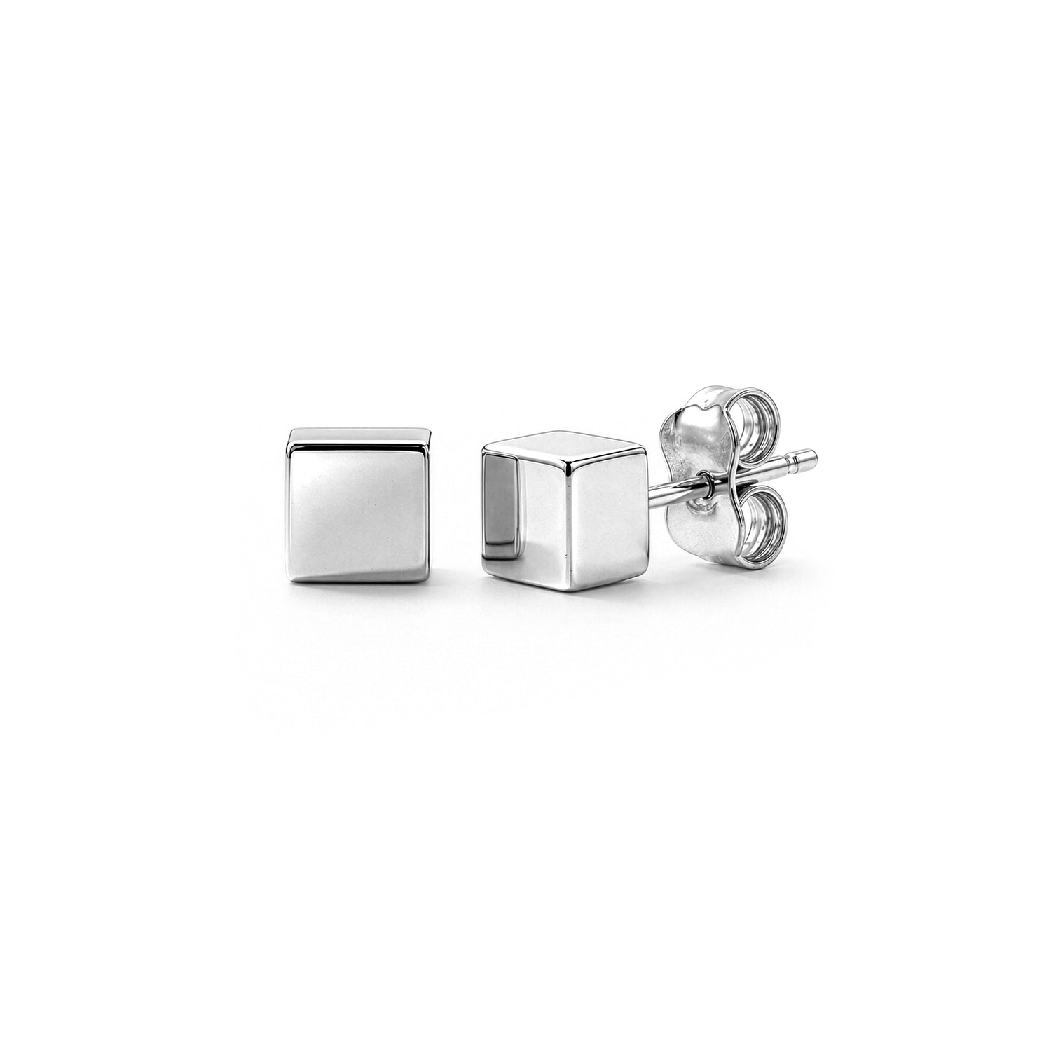 9CT White Gold Polished 4mm Cube Stud Earrings — 4mm