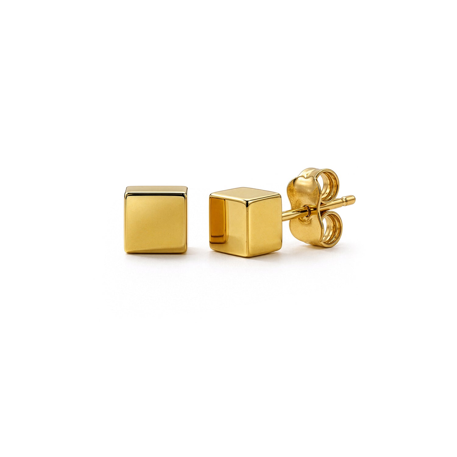 9ct Yellow Gold Polished Cube Stud Earrings — 4mm