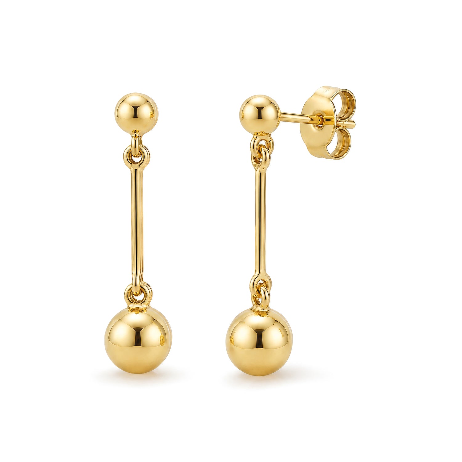 9ct Yellow Gold 4mm and 6mm Polished Ball and Bar Drop Earrings