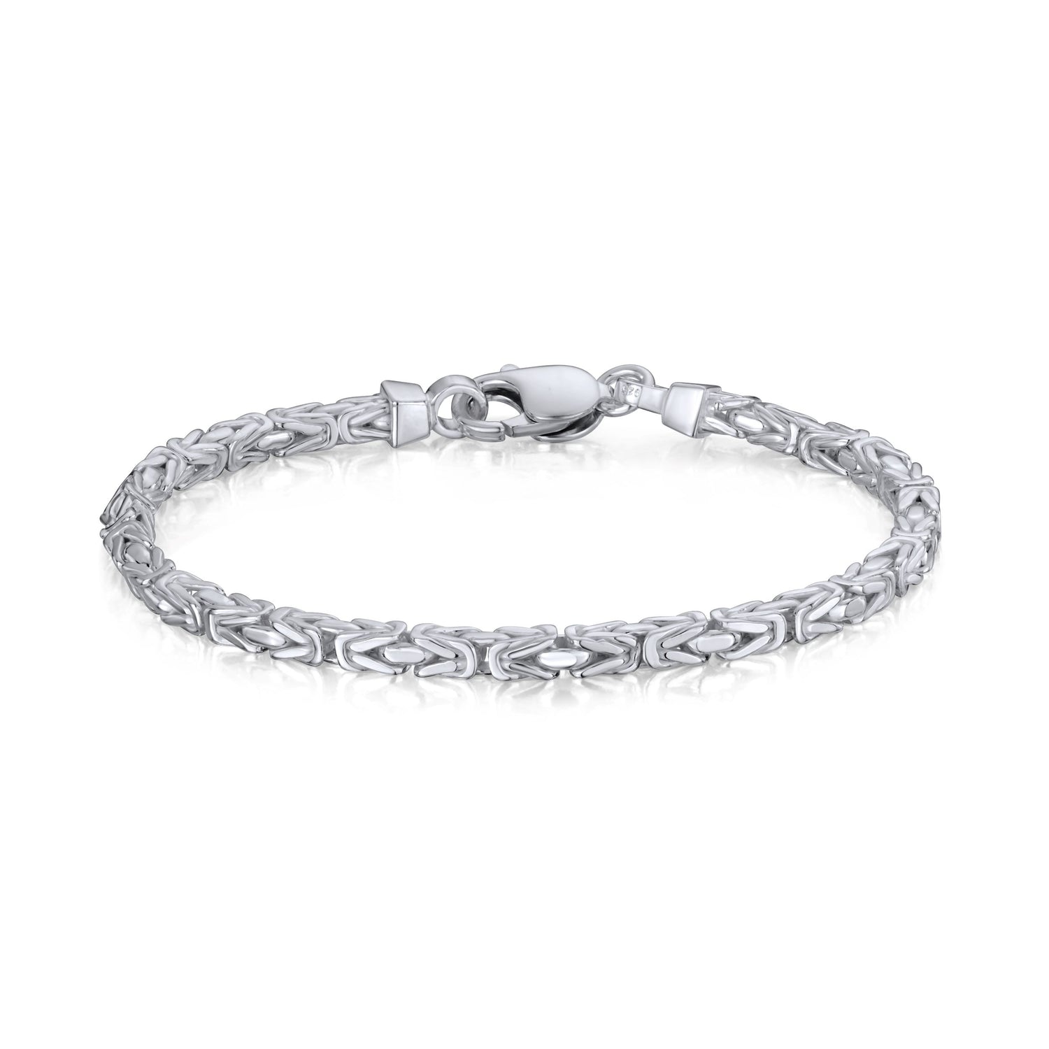 Sterling Silver Handmade Solid 4mm Square Byzantine Bracelet