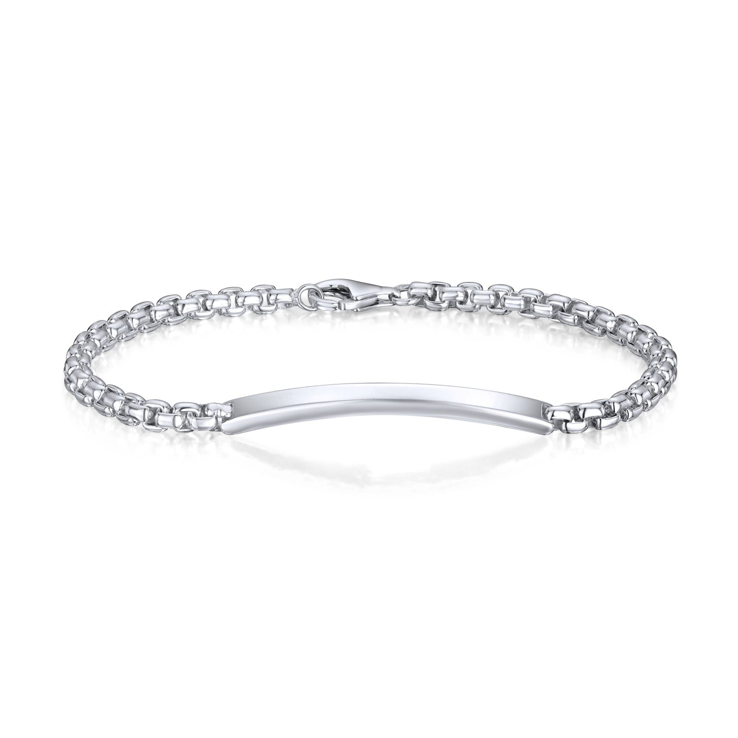 Sterling Silver 4mm Rounded Box Gents Bar ID Bracelet