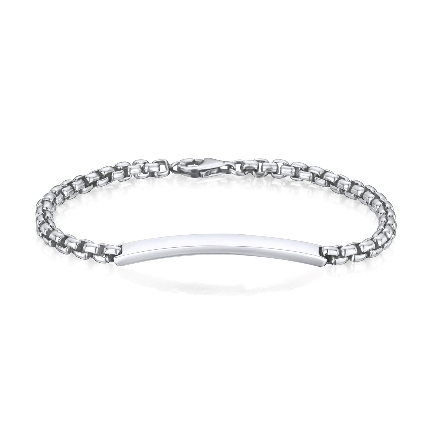 Sterling Silver 4mm Rounded Box Gents Oxidised Bar ID Bracelet
