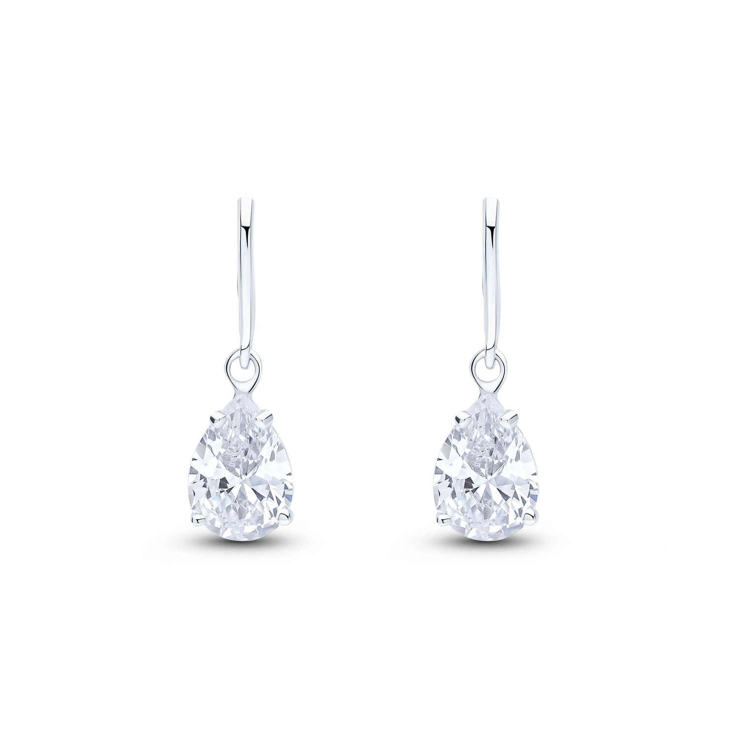 9ct White Gold Pear Shaped Cubic Zirconia Claw Wire Hook Drop Earrings — 7x5mm