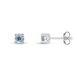 9ct White Gold Round Natural Aquamarine Claw Stud Earrings — 4mm