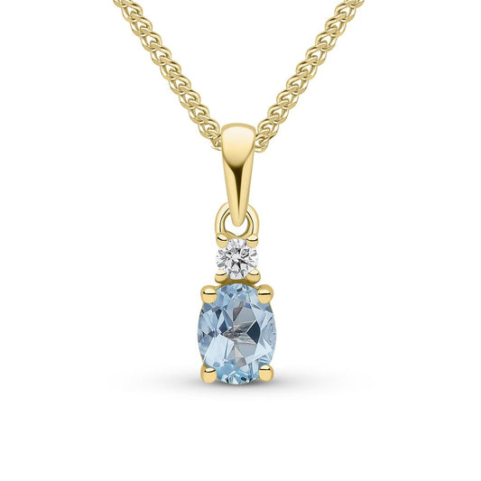 18ct Yellow Gold Oval Natural Aquamarine and Round Diamond Two Stone Pendant — 5x4mm
