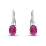 9ct White Gold Oval Natural Ruby Claw Hook Wire Drop Earrings — 7x5mm