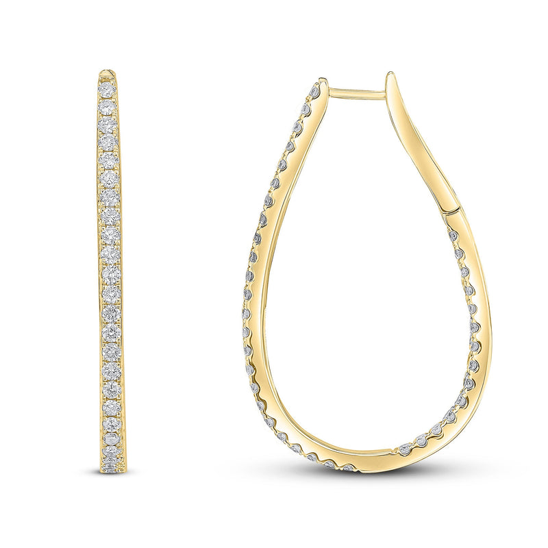 18ct Yellow Gold Natural Diamond Claw Set Horseshoe Hoop Earrings