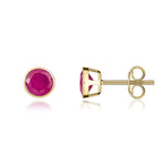 9ct Yellow Gold Round Natural Ruby Rubover Stud Earrings — 5mm