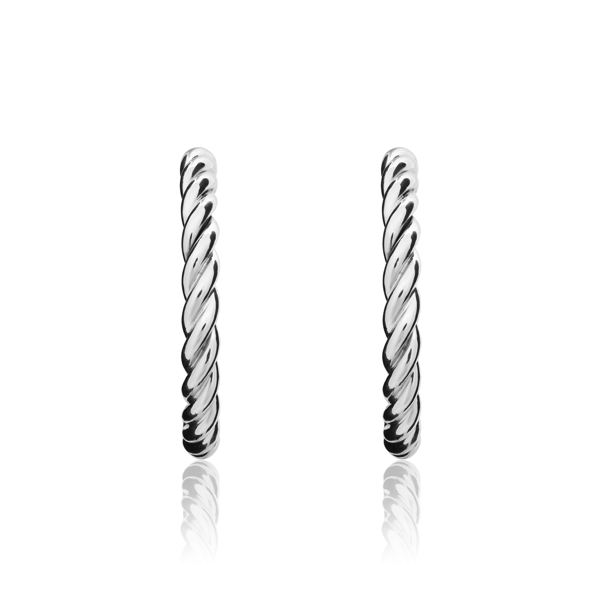 9ct White Gold Rope Twist Hoop Earrings with Peg and Scroll Fittings — 26mm