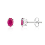 9ct White Gold Oval Natural Ruby Claw Stud Earrings — 6x4mm