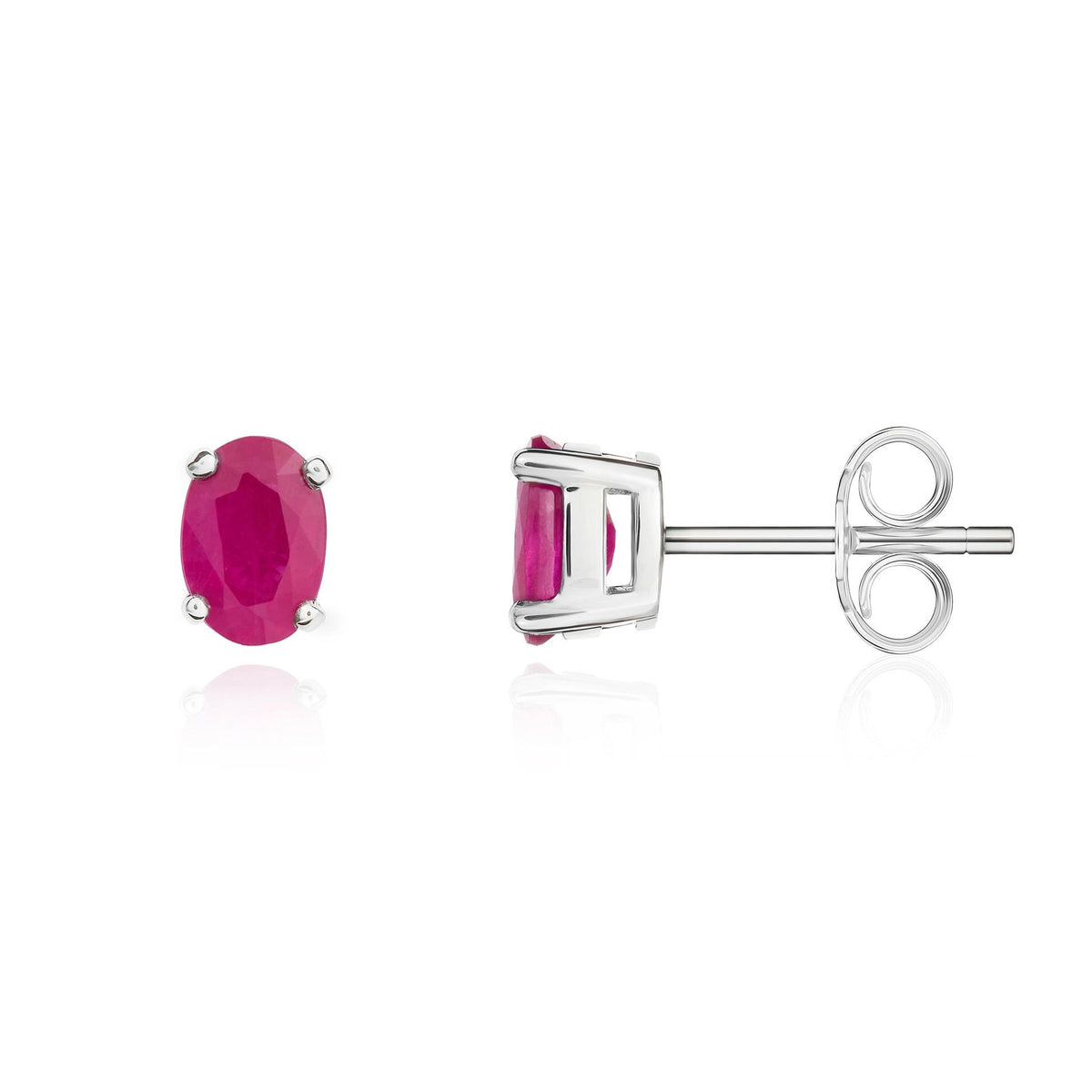 9ct White Gold Oval Natural Ruby Claw Stud Earrings — 6x4mm
