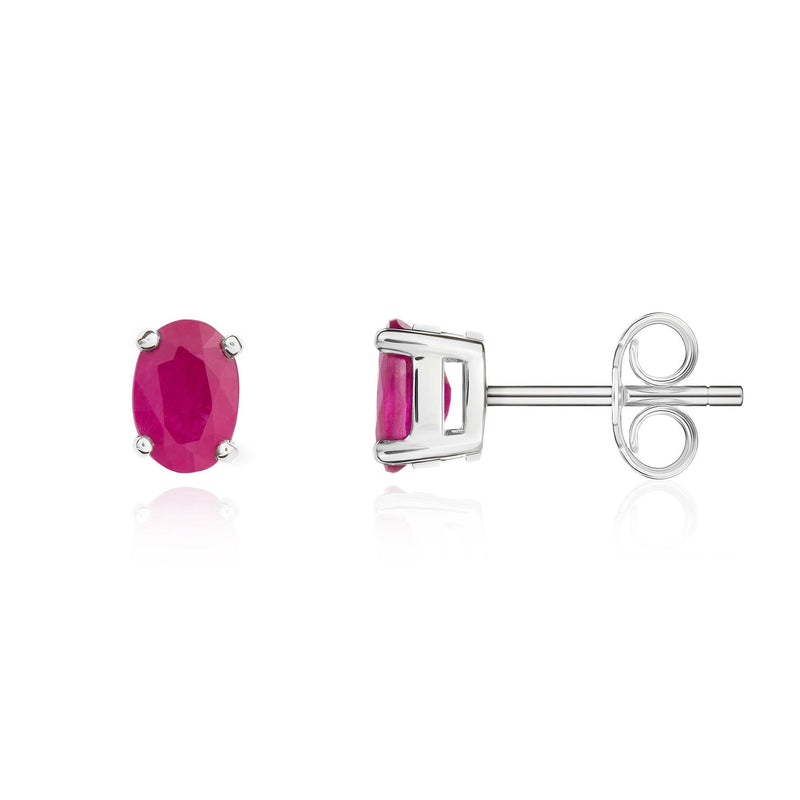 9ct White Gold Oval Natural Ruby Claw Stud Earrings — 6x4mm