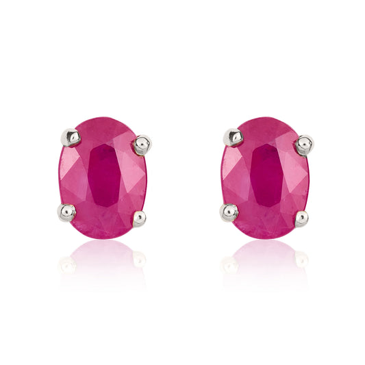 9ct White Gold Round Natural Ruby Claw Stud Earrings — 7x5mm
