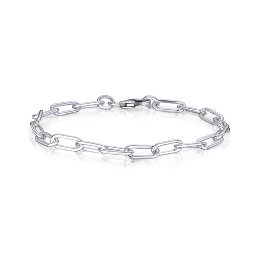 Sterling Silver Handmade Solid 4x12mm Paperchain Link Bracelet
