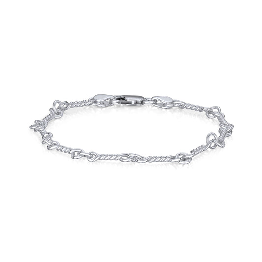 Sterling Silver Handmade Solid 2-5.5mm Twist Bar Bracelet