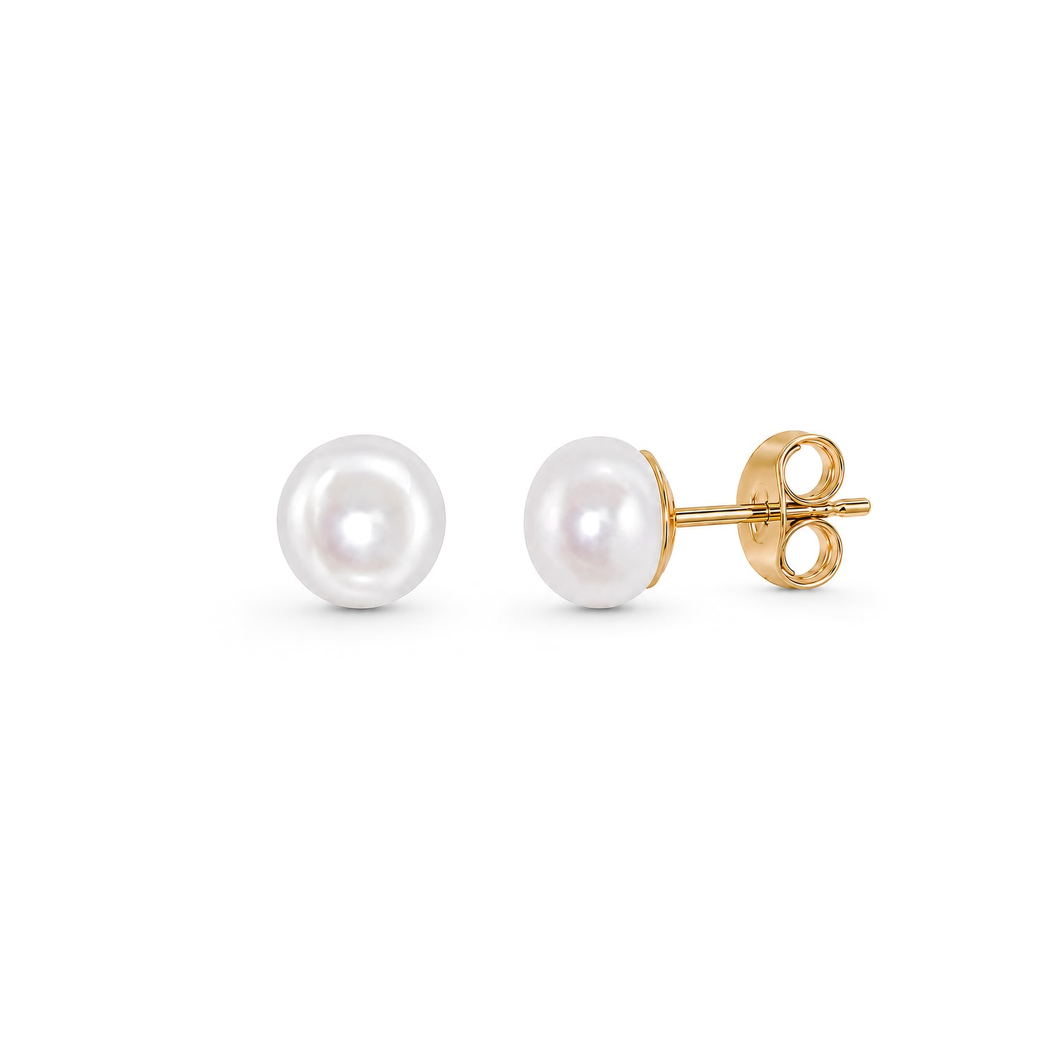 9ct Yellow Gold Freshwater Button Natural Pearl Stud Earrings — 5.5-6mm